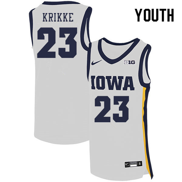 Youth #23 Ben Krikke Iowa Hawkeyes College Basketball Jerseys Stitched Sale-White - Click Image to Close